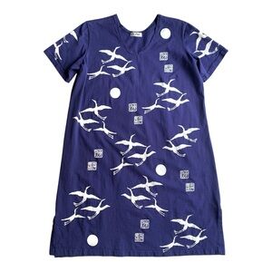 M.Mac Asian Inspired Crane Dress in Navy Blue and White